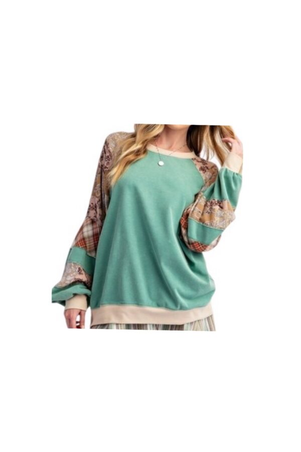 EASEL MIX PRINT MINERAL WASH CREW NECK