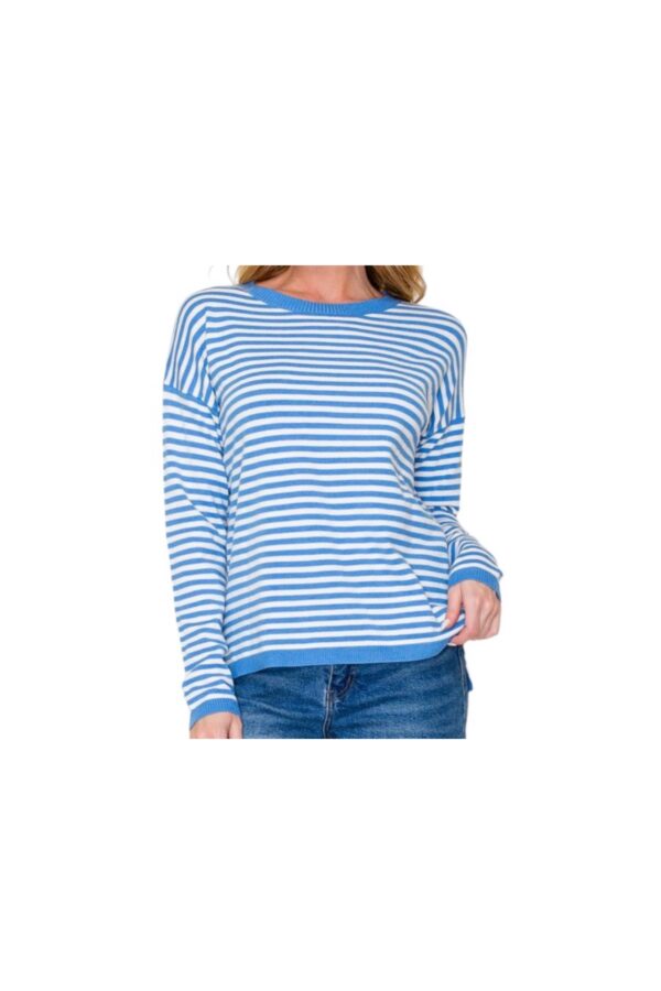 STACCATO STRIPED COLOR CONTRAST RIB CREWNECK