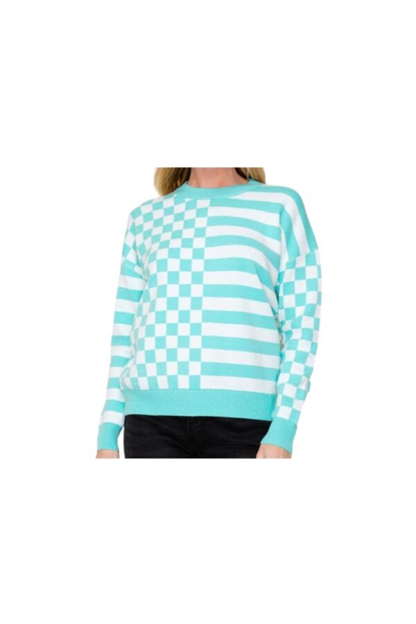 STACCATO CHECKER/STRIPE CREWNECK SWEATER