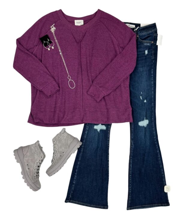 ANDREE HACCI RIB KNIT RAGLAN SLEEVE TOP - Image 6