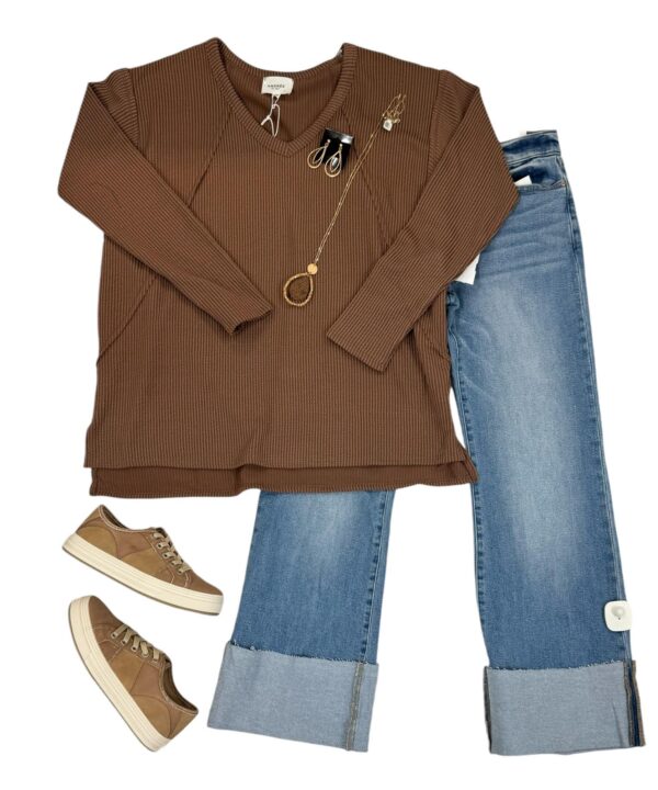 ANDREE RIB KNIT V-NECK TUNIC TOP - Image 5