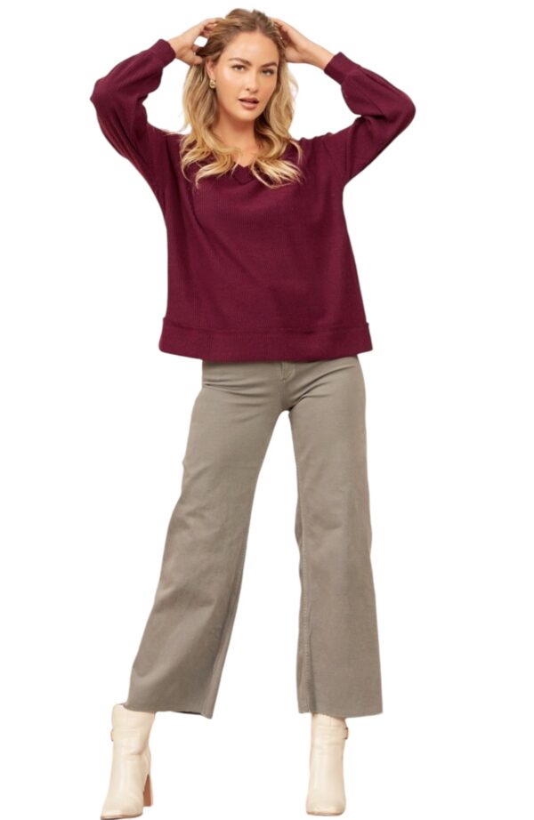 ANDREE BRUSHED RIB KNIT V-NECK TOP - Image 5