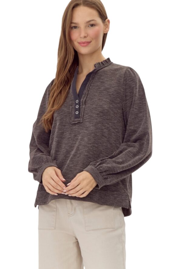 JODIFL SPLIT NECK RIB KNIT TOP - Image 2