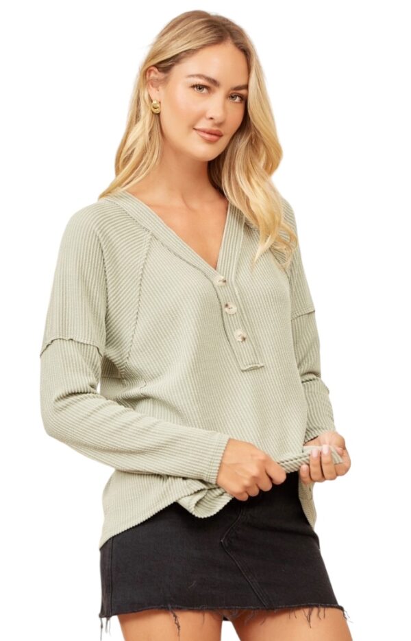 ANDREE RIB KNIT SEAM BACK HENLEY - Image 4