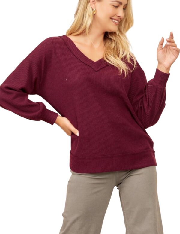 ANDREE BRUSHED RIB KNIT V-NECK TOP - Image 4