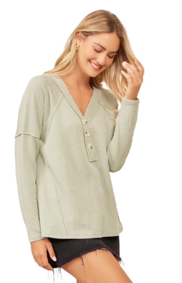 ANDREE RIB KNIT SEAM BACK HENLEY - Image 3