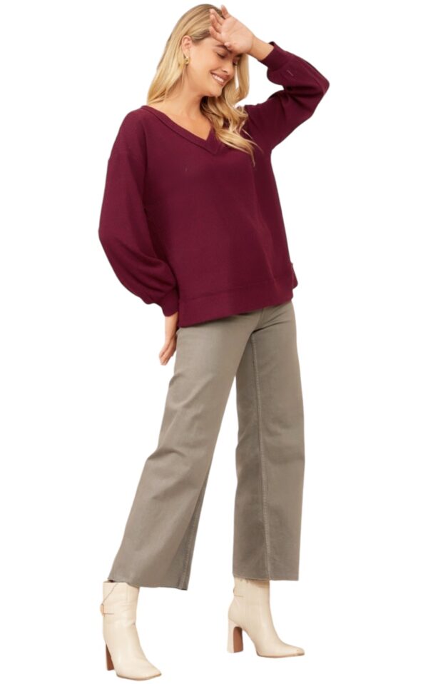 ANDREE BRUSHED RIB KNIT V-NECK TOP - Image 3
