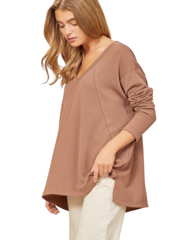 ANDREE RIB KNIT V-NECK TUNIC TOP - Image 2