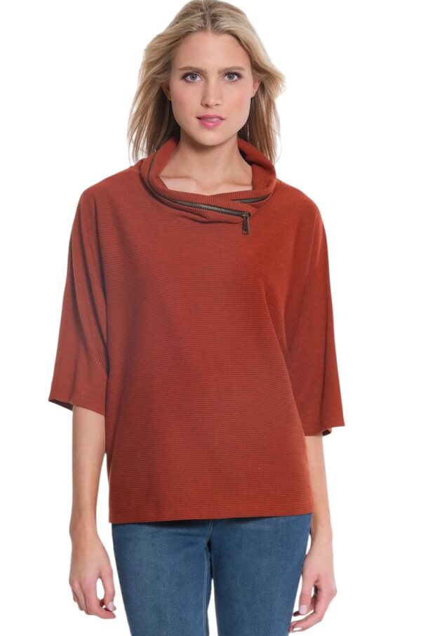 MULTIPLES ZIP COWL COLLAR DOLMAN SLEEVE TOP - Image 2
