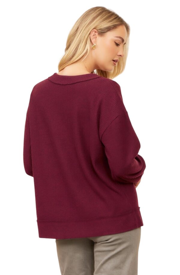 ANDREE BRUSHED RIB KNIT V-NECK TOP - Image 2