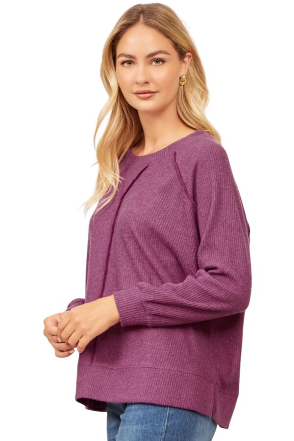 ANDREE HACCI RIB KNIT RAGLAN SLEEVE TOP - Image 2