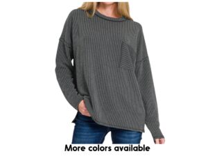 ZENANA CORDED RIB KNIT DROP SHOULDER TOP
