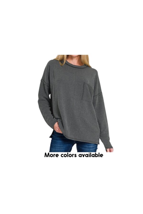 ZENANA CORDED RIB KNIT DROP SHOULDER TOP