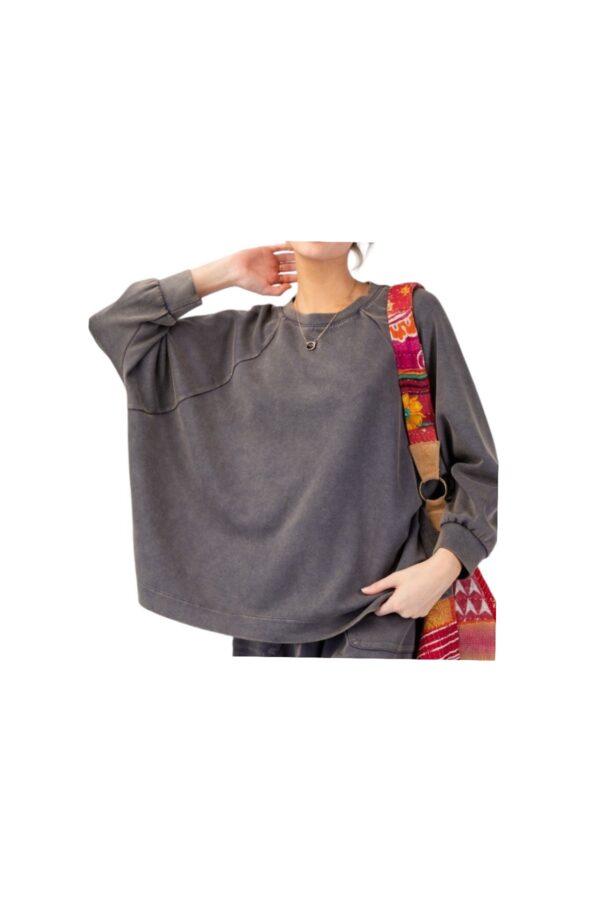 EASEL 3/4 SLEEVE OVERSIZED MINERAL WASH KNIT TOP