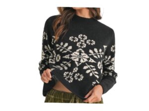 &MERCI BLACK MOCK NECK FLORAL SWEATER