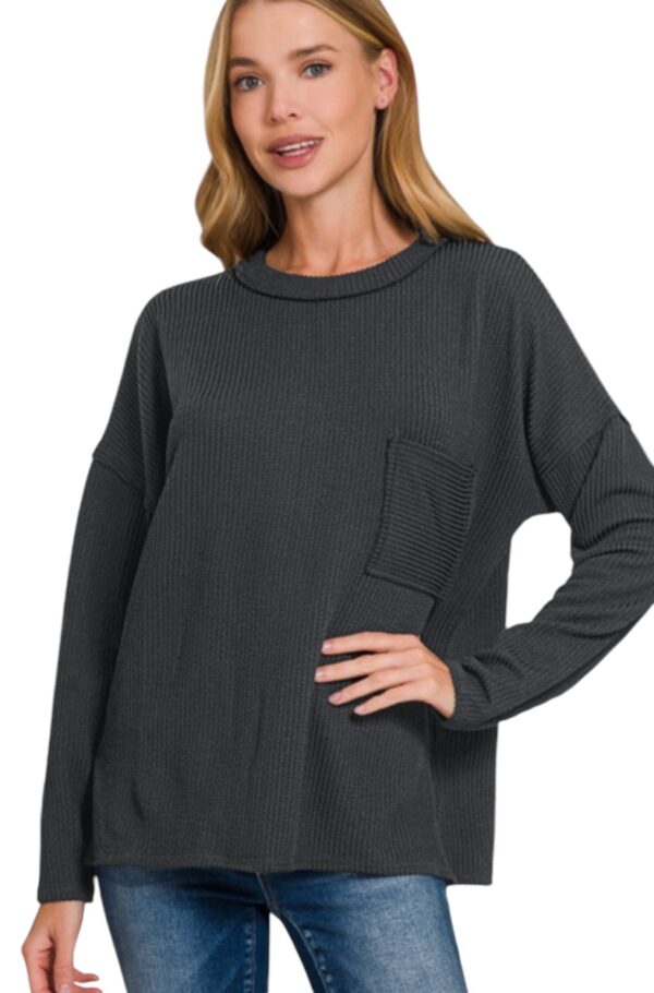 ZENANA CORDED RIB KNIT DROP SHOULDER TOP - Image 8