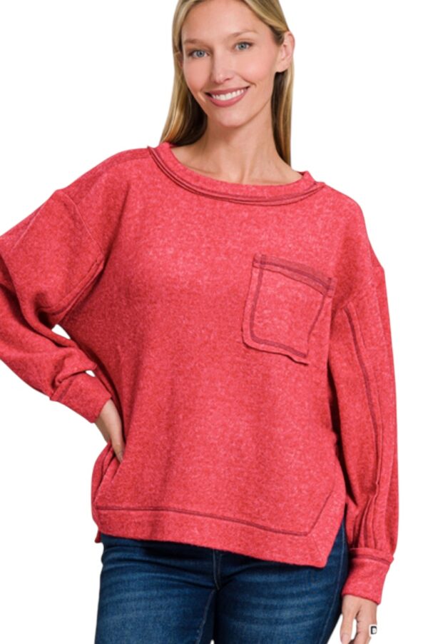ZENANA ROUND NECK BRUSHED KNIT SWEATER - Image 4