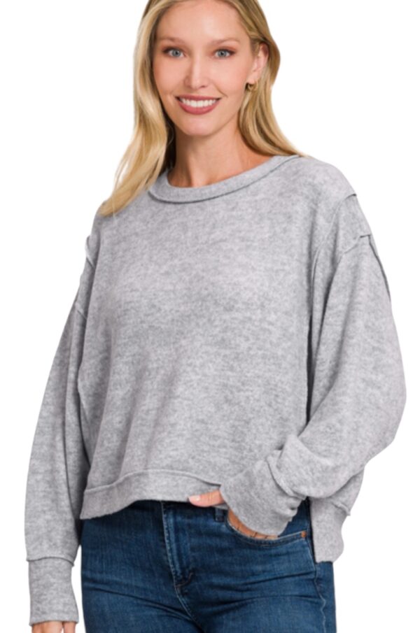 ZENANA BRUSHED MELANGE OVERSIZED SWEATER - Image 3