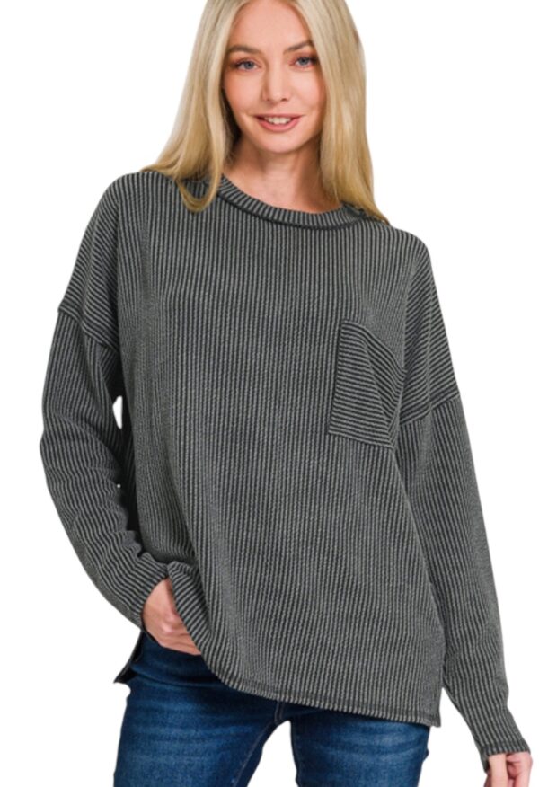ZENANA CORDED RIB KNIT DROP SHOULDER TOP - Image 7