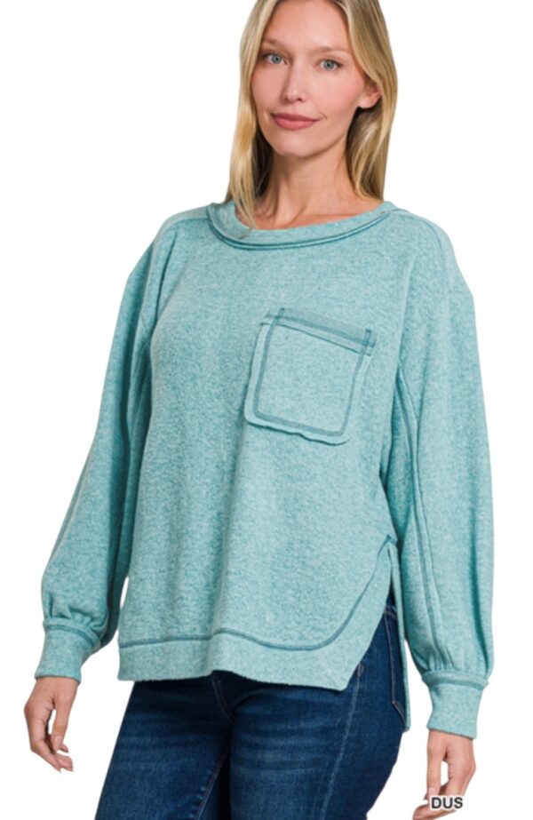 ZENANA ROUND NECK BRUSHED KNIT SWEATER - Image 3
