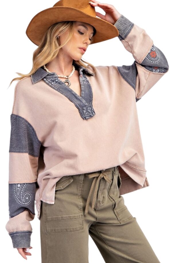 EASEL LONG SLEEVE MIX PRINT MINERAL WASH RUGBY - Image 5