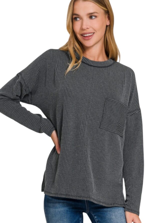 ZENANA CORDED RIB KNIT DROP SHOULDER TOP - Image 6