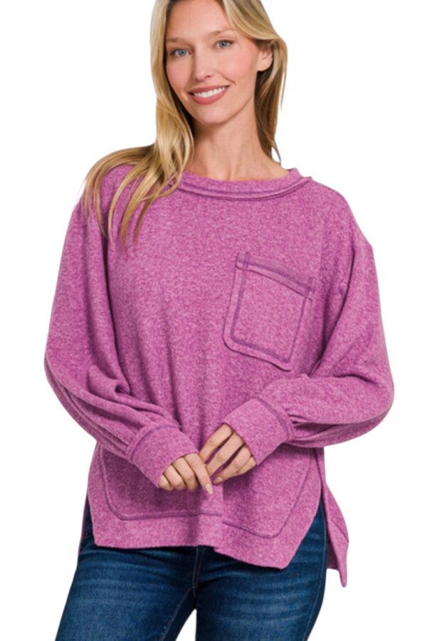 ZENANA ROUND NECK BRUSHED KNIT SWEATER - Image 2