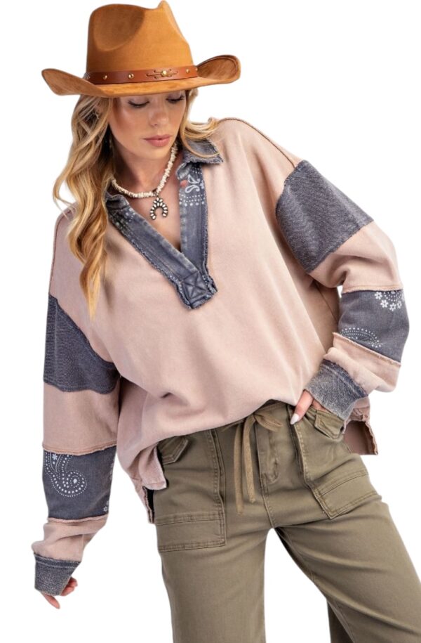 EASEL LONG SLEEVE MIX PRINT MINERAL WASH RUGBY - Image 4