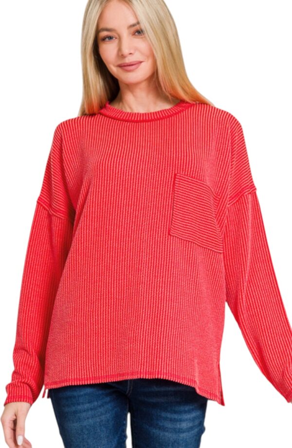 ZENANA CORDED RIB KNIT DROP SHOULDER TOP - Image 5