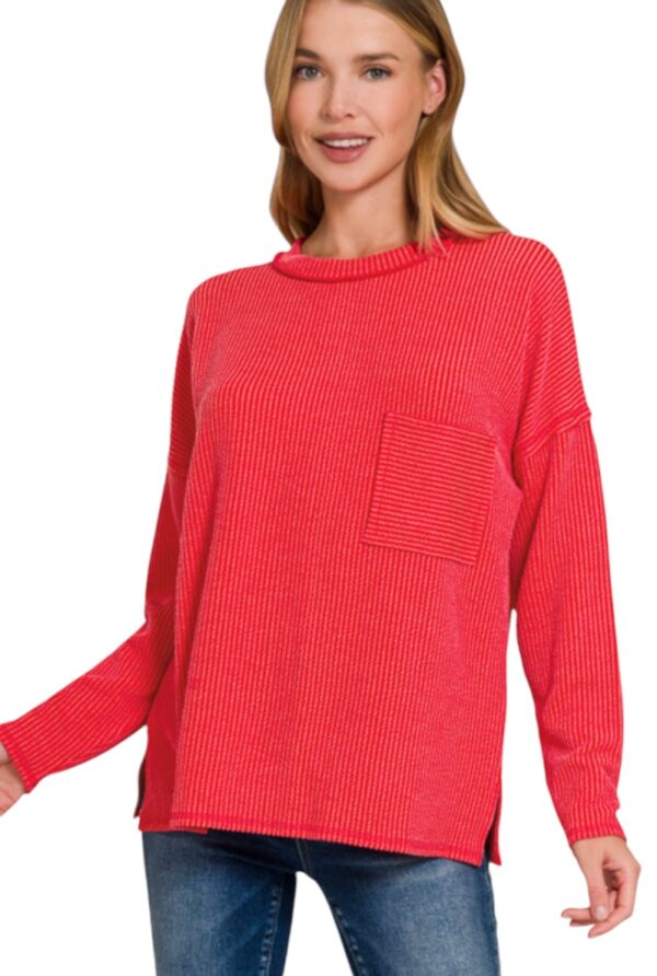 ZENANA CORDED RIB KNIT DROP SHOULDER TOP - Image 4