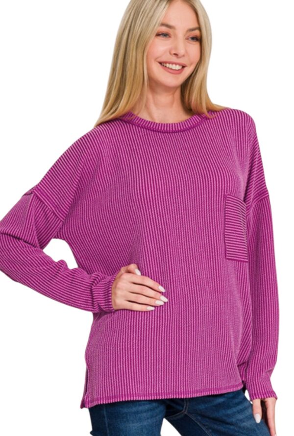 ZENANA CORDED RIB KNIT DROP SHOULDER TOP - Image 3