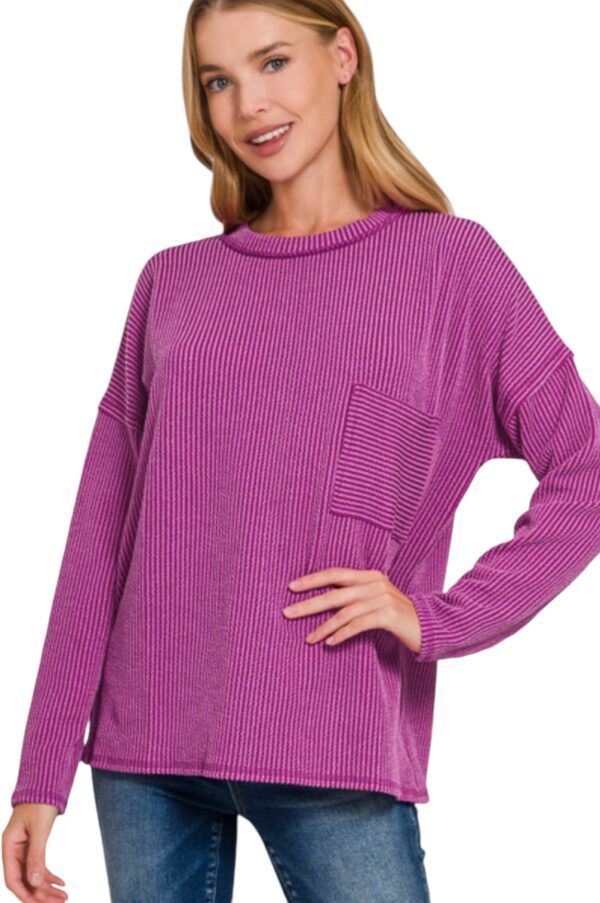 ZENANA CORDED RIB KNIT DROP SHOULDER TOP - Image 2