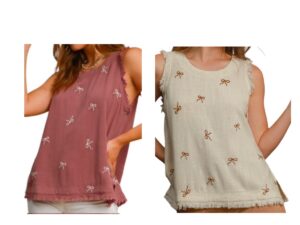 UMGEE LINEN BLEND EMBROIDERED BOW TANK