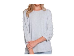 MULTIPLES SKY GREY PEARL EMBELLISHED TOP