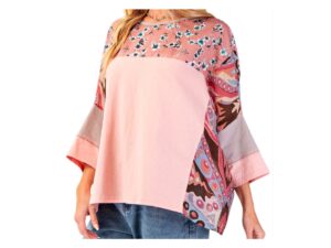 EASEL MIXED PRINT COTTON JERSEY TOP