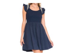UMGEE SLEEVELESS EMBROIDERED RUFFLE SLEEVE DRESS