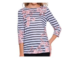 MULTIPLES 3/4 SLEEVE BATEAU NECK SIDE BUTTON TOP