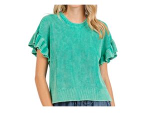 MITTOSHOP MINERAL WASH RUFFLE SLEEVE SWEATER