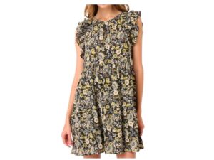 MITTOSHOP FLORAL PRINT RUFFLE SLEEVE DRESS