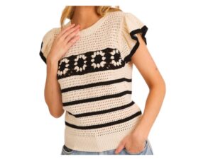 GILLI CROCHET RUFFLE SLEEVE SWEATER