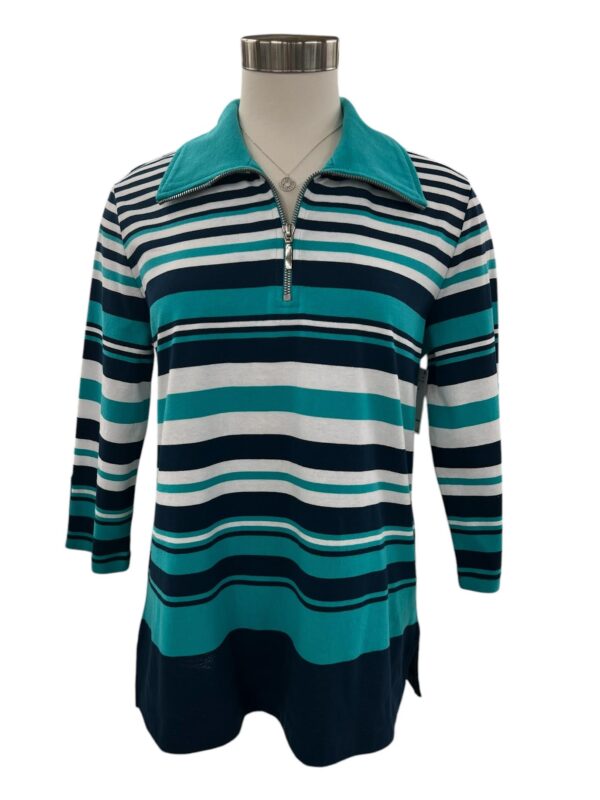 SOUTHERN LADY ZIP NECK ENGINEERED STRIPE TOP - Image 3