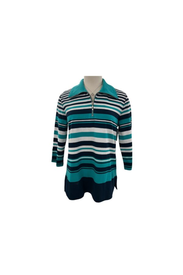 SOUTHERN LADY ZIP NECK ENGINEERED STRIPE TOP
