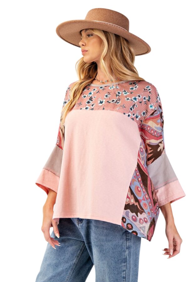 EASEL MIXED PRINT COTTON JERSEY TOP - Image 3