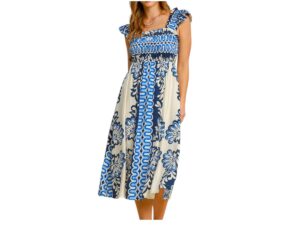 UMGEE SMOCKED BUST PRINT MIDI DRESS