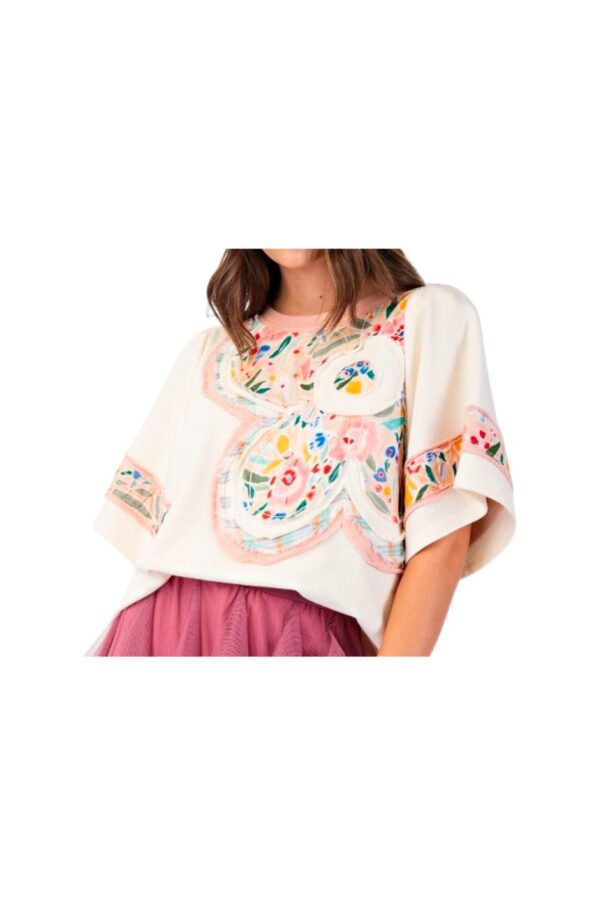 EASEL PUFF SLEEVE FLOWER PATCH TOP