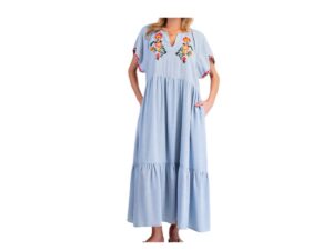 EASEL FLUTTER SLEEVE EMBROIDERED DRESS