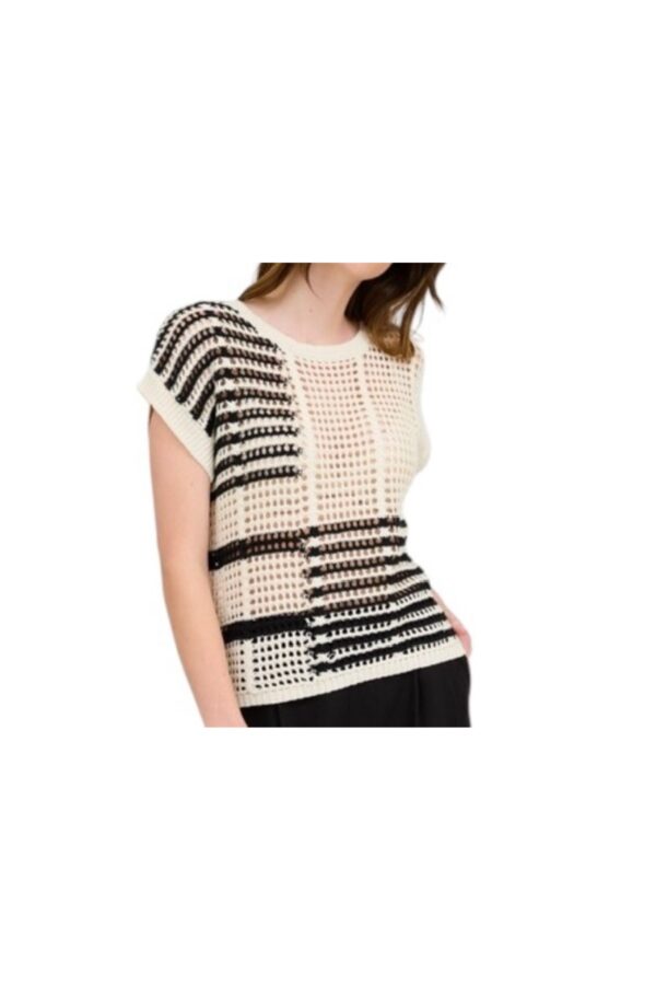 BLUPEPPER MULTI STRIPE CROCHET KNIT SWEATER