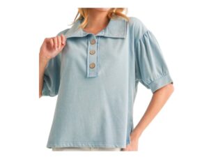 JODIFL KNIT PUFF SLEEVE COLLARED POLO