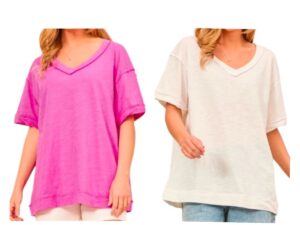 ANDREE SHORT SLEEVE RAW EDGE V-NECK