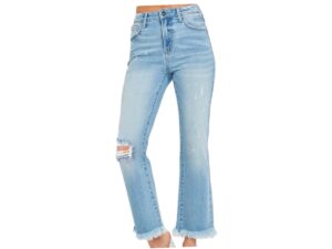 RISEN JEANS HIGH RISE FRAYED HEM CROP BOOT